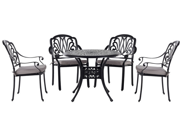 Garden Dining Set Black Aluminium Outdoor Table 4 Chairs Polyester Seat Pads Beliani