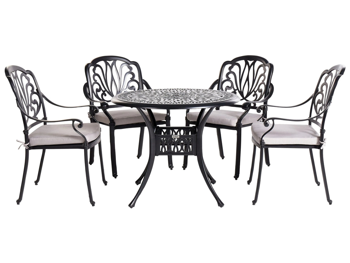 Garden Dining Set Black Aluminium Outdoor Table 4 Chairs Polyester Seat Pads Beliani