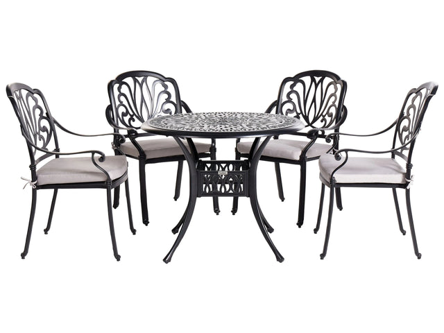 Garden Dining Set Black Aluminium Outdoor Table 4 Chairs Polyester Seat Pads Beliani