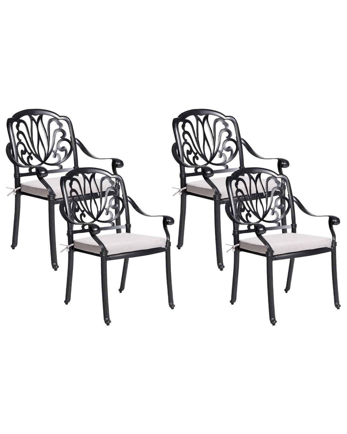 Set of 4 Garden Chairs Black Aluminium With Vintage Cushions Beliani