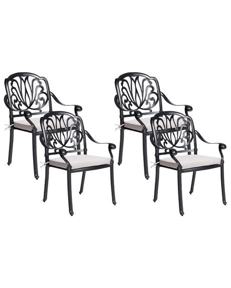 Set of 4 Garden Chairs Black Aluminium With Vintage Cushions Beliani