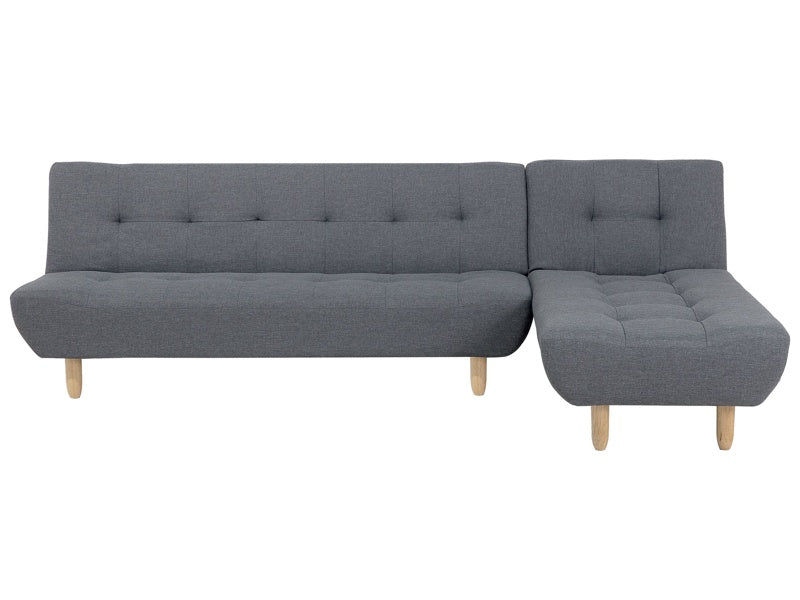 Corner Sofa Dark Grey Fabric Upholstery Light Wood Legs Left Hand Chaise Longue 4 Seater Beliani