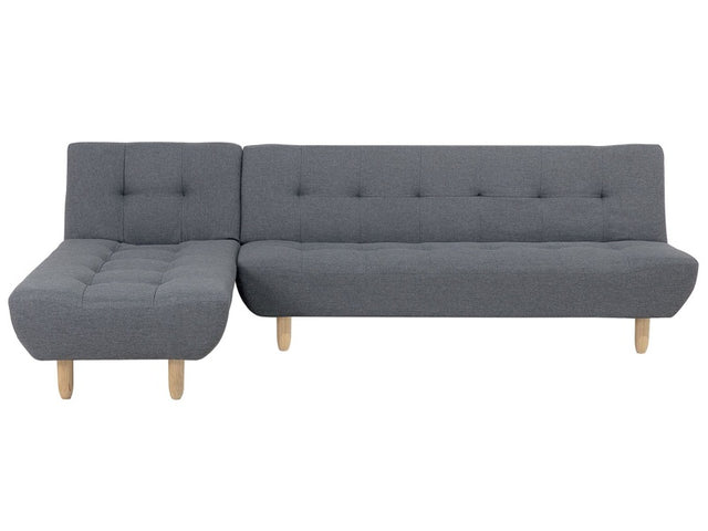 Corner Sofa Dark Grey Fabric Upholstery Light Wood Legs Right Hand Chaise Longue 4 Seater Beliani