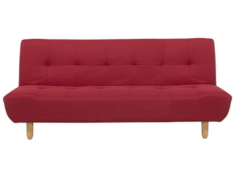 Sofa Red Fabric Upholstery Light Wood Legs 3 Seater Scandinavian Style Beliani