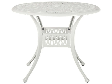 Garden Dining Table Off-White Aluminium Round  90 cm Outdoor Vintage Beliani