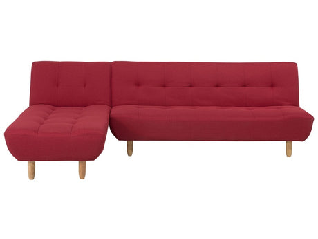 Corner Sofa Red Fabric Upholstery Light Wood Legs Right Hand Chaise Longue 4 Seater Beliani