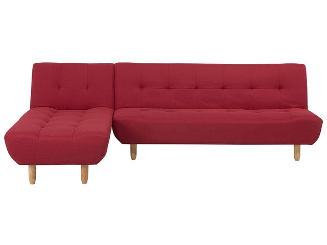 Corner Sofa Red Fabric Upholstery Light Wood Legs Right Hand Chaise Longue 4 Seater Beliani