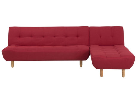 Corner Sofa Red Fabric Upholstery Light Wood Legs Left Hand Chaise Longue 4 Seater Beliani