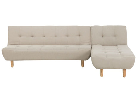 Corner Sofa Beige Fabric Upholstery Light Wood Legs Left Hand Chaise Longue 4 Seater Beliani