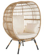 Basket Chair Rattan Natural Colour Black Iron Legs Beige Sitting Cushions High Backrest Leg Caps Boho Cocoon Garden Terrace Living Room Beliani