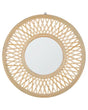 Wall Mirror Light Wood Bamboo Round 60 cm Handmade Frame White Geometric Diamond Pattern Boho Rustic Beliani