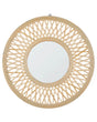 Wall Mirror Light Wood Bamboo Round 60 cm Handmade Frame White Geometric Diamond Pattern Boho Rustic Beliani