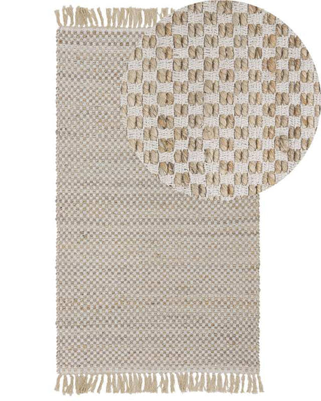 Area Rug Beige Jute and Cotton 80 x 150 cm Fringed Hand Woven Boho Hallway Bedroom Beliani