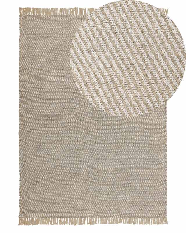 Area Rug Beige Jute and Cotton 140 x 200 cm Fringe Hand Woven Boho Hallway Bedroom Beliani