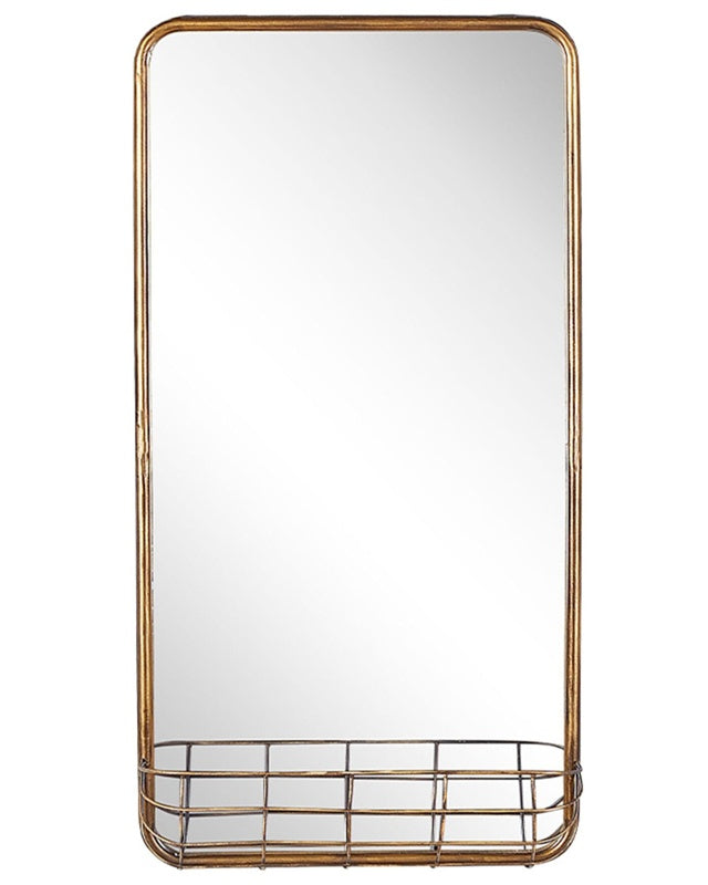 Wall Mirror Gold Iron Metal Frame 40 x 80 cm Wire Storage Basket Glam Beliani