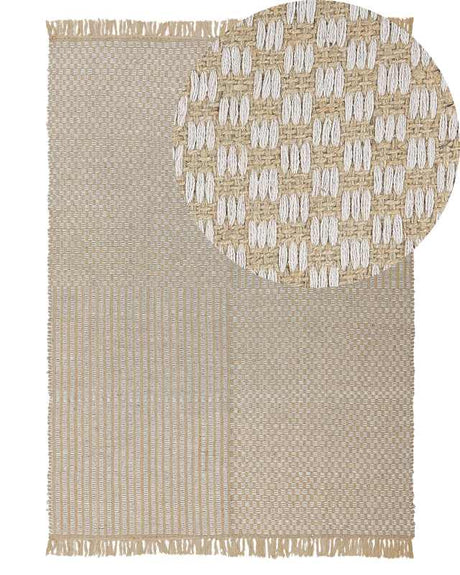 Area Rug Beige Cotton 140 x 200 cm Hand Woven Fringe Boho Beliani