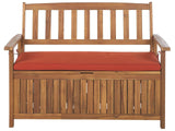 Outdoor Bench with Storage Solid Acacia Wood 2 Seater 120 cm with Red Cushion Beliani