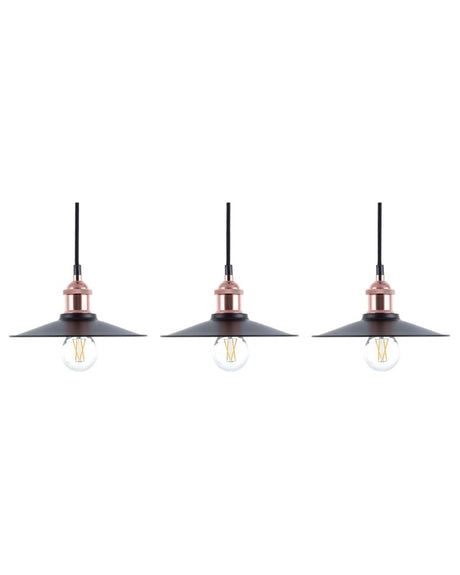 Set of 3 Pendant Lamps Black Metal Industrial Style Ceiling Light 22 cm Beliani