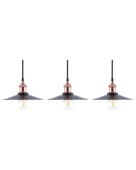Set of 3 Pendant Lamps Black Metal Industrial Style Ceiling Light 22 cm Beliani