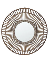 Wall Mirror Dark Wood Round 66 cm Handmade Bamboo Weave Frame Boho Rustic Beliani