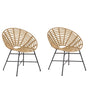 Set of 2 Garden Chairs Light Brown PE Rattan Metal Legs Round Shape Boho Beliani