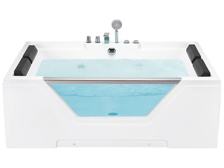 Hot Tub White Acrylic Hydromassage Bath Whirlpool 2 Seater 170 x 120 cm with Headrests Beliani