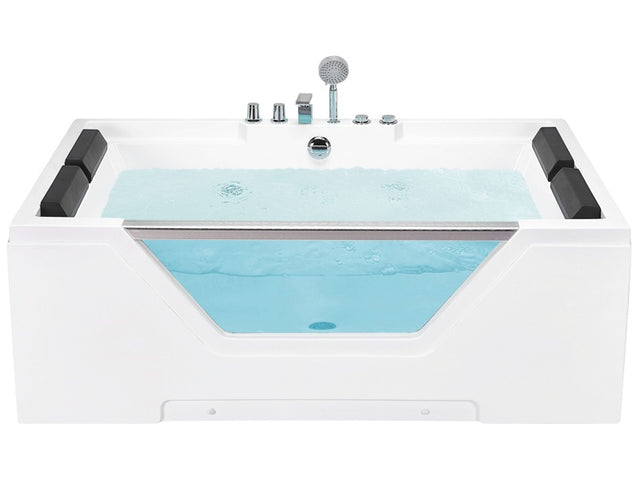 Hot Tub White Acrylic Hydromassage Bath Whirlpool 2 Seater 170 x 120 cm with Headrests Beliani