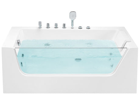 Corner Whirlpool Bath White Sanitary Acrylic Right Hand 170 x 80 cm tempered glass panel Beliani