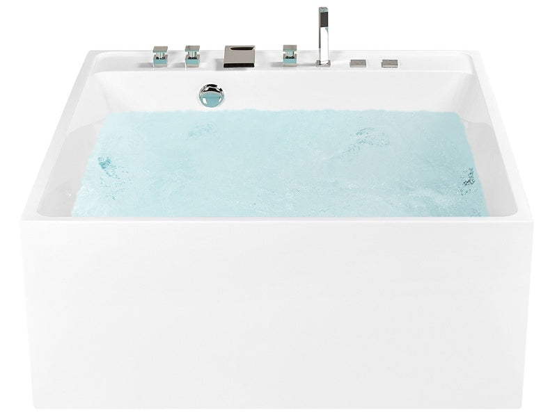 Hot Tub White Acrylic Hydromassage Bath Whirlpool 2 Seater 130 x 130 cm Beliani