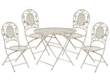 Garden Dining Set Off-White Iron Foldable 4 Seater Distressed Metal 4 Chairs Table Outdoor UV Rust Resistance French Retro Style Beliani