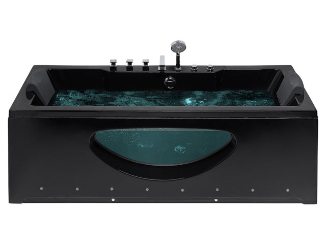 Whirlpool Bath Black Sanitary Acrylic Glass Transparent Front with LED Lights Headrests Massage Water Jets 170 x 80 cm Rectangular Hot Tub Beliani