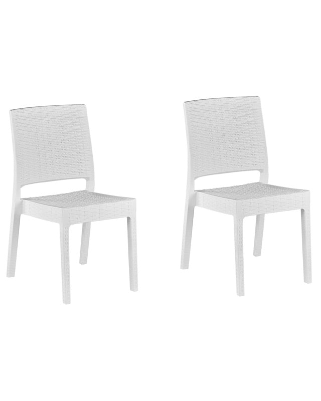 Set of 2 Garden Dining Chairs White Synthetic Material Stackable Outdoor Minimalistic Beliani