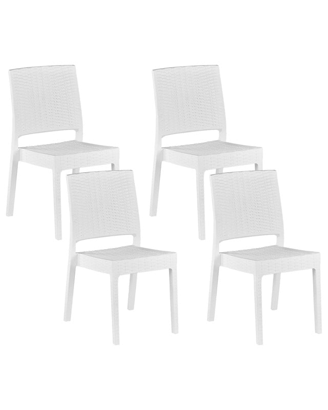 Set of 4 Garden Dining Chairs White Synthetic Material Stackable Outdoor Minimalistic Beliani