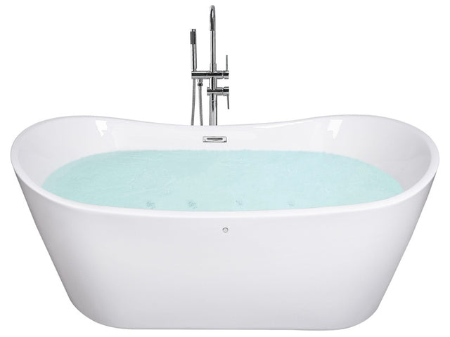 Freestanding Whirlpool Bath White Acrylic 1680 x 800 mm LED Lights Oval Single Water Jets  Beliani