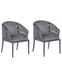 Set of 2 Garden Dining Chairs Grey Metal Frame with Cushions Rope Weaving Design Modern Beliani