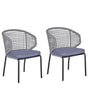 Set of 2 Garden Chairs Grey Cushions Black Metal Frame Outdoor Bistro Beliani