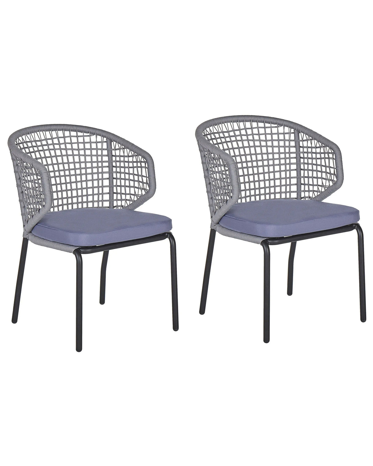 Set of 2 Garden Chairs Grey Cushions Black Metal Frame Outdoor Bistro Beliani