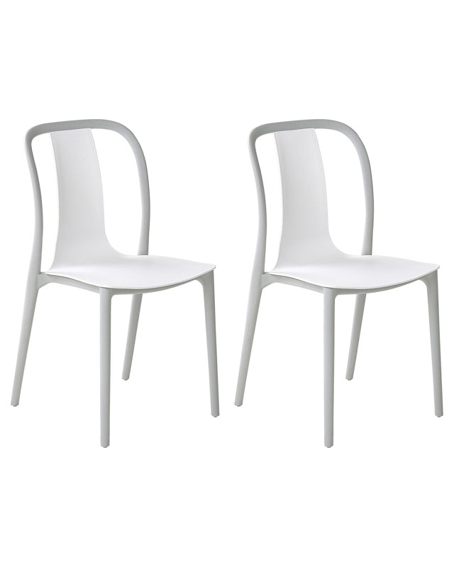 Set of 2 Garden Chairs White and Grey Synthetic Material Stacking Armless Outdoor Patio Beliani