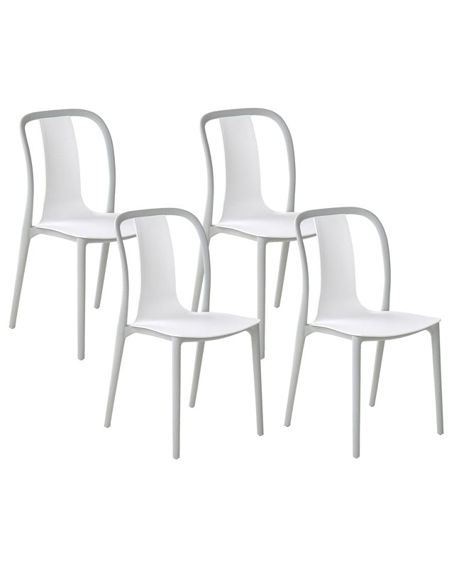 Set of 4 Garden Chairs White and Grey Synthetic Material Stacking Armless Outdoor Patio Beliani