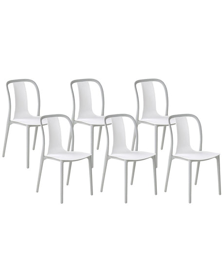 Set of 6 Garden Chairs White and Grey Synthetic Material Stacking Armless Outdoor Patio Beliani