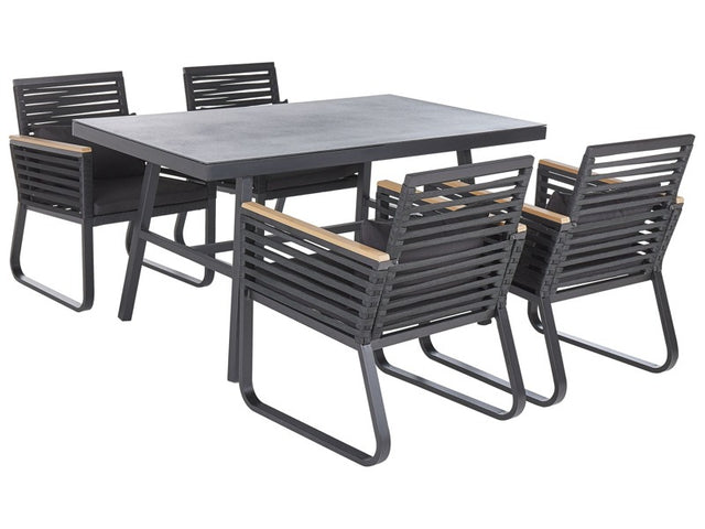 Garden Dining Set 4 Seater Black Metal Aluminium Matte Finish Outdoor Table 4 Chairs Cushions Modern Beliani