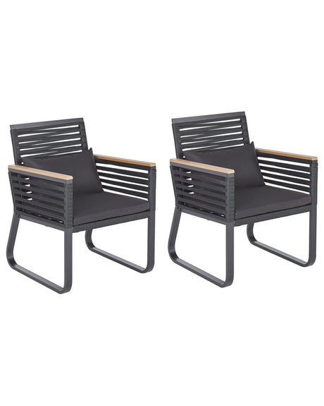 Set of 2 Garden Dining Chairs Black Metal Frame with Cushions Rope Design Industrial Modern Beliani