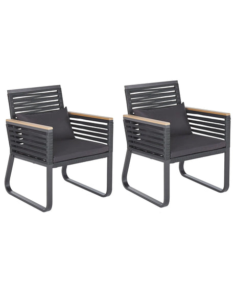 Set of 2 Garden Dining Chairs Black Metal Frame with Cushions Rope Design Industrial Modern Beliani