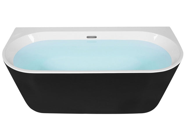 Bathtub Black Sanitary Acrylic Oval Single 170 x 80 cm with Overflow System Drainage Pipe Modern Design Beliani