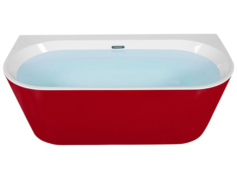 Bathtub Red Sanitary Acrylic Oval Single 170 x 80 cm with Overflow System Drainage Pipe Modern Design Beliani