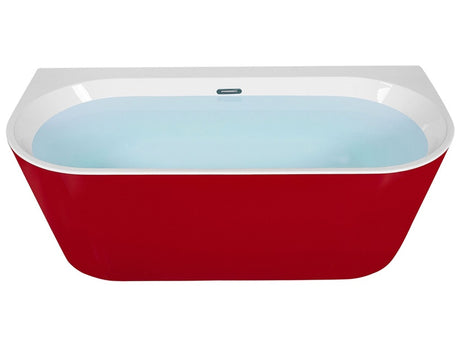 Bathtub Red Sanitary Acrylic Oval Single 170 x 80 cm with Overflow System Drainage Pipe Modern Design Beliani