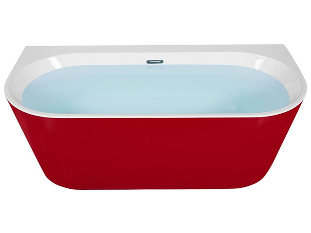 Bathtub Red Sanitary Acrylic Oval Single 170 x 80 cm with Overflow System Drainage Pipe Modern Design Beliani