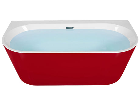 Bathtub Red Sanitary Acrylic Oval Single 170 x 80 cm with Overflow System Drainage Pipe Modern Design Beliani