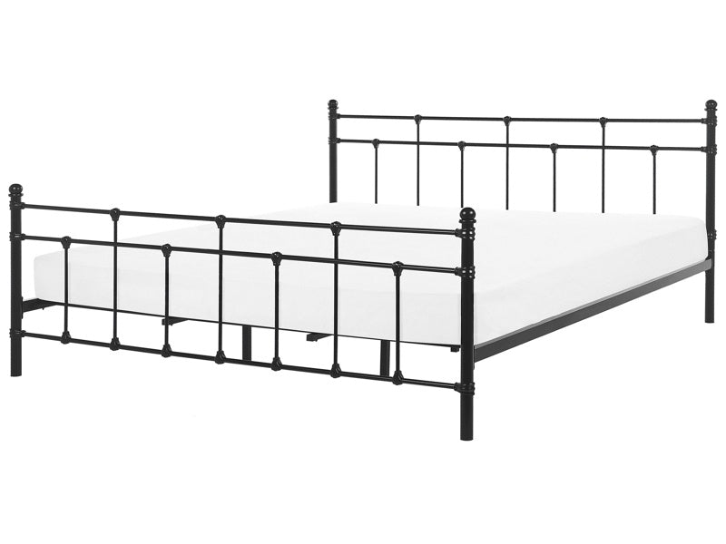 Bed Frame Black EU Super King Size 6ft Metal Headrest Footrest Beliani