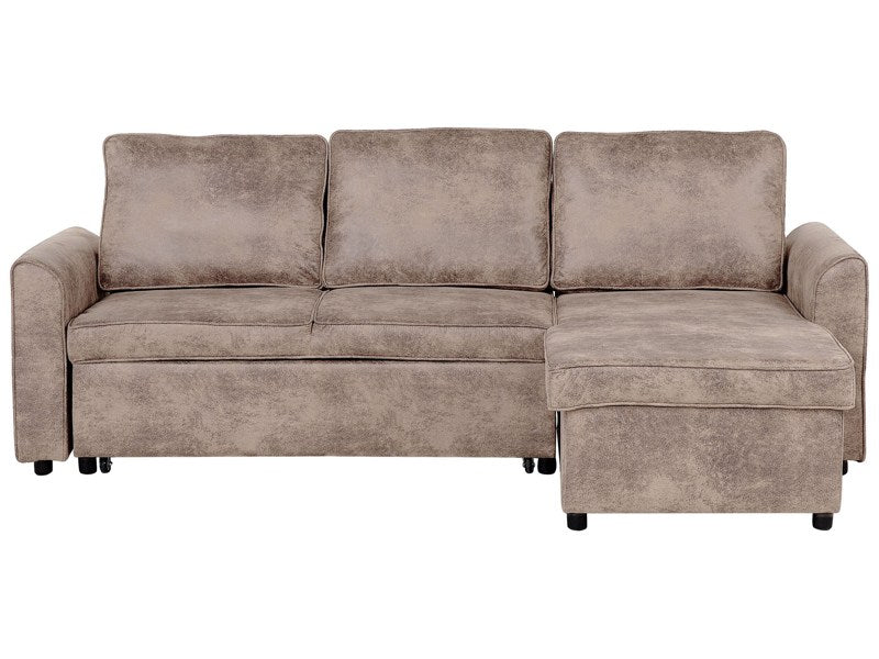 Corner Sofa Bed Brown Faux Leather Upholstered Left Hand Orientation with Storage Bed Beliani